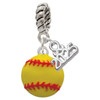Silver Plated Large Optic Yellow Softball - Silver Plated Twist Rope Bead Charm Dangle with Mini Year 2025: Year to Remember Jewelry Gift - Celebrations