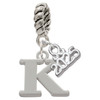 Silver Plated Large Initial - K - Silver Plated Twist Rope Bead Charm Dangle with Mini Year 2025: Year to Remember Jewelry Gift - Celebrations