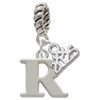 Silver Plated Large Initial - R - Silver Plated Twist Rope Bead Charm Dangle with Mini Year 2025: Year to Remember Jewelry Gift - Celebrations