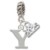 Silver Plated Large Initial - Y - Silver Plated Twist Rope Bead Charm Dangle with Mini Year 2025: Year to Remember Jewelry Gift - Celebrations