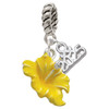 Silver Plated Yellow Hibiscus Flower - Silver Plated Twist Rope Bead Charm Dangle with Mini Year 2025: Year to Remember Jewelry Gift - Celebrations