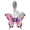 Silver Plated Large Hot Pink & Purple Butterfly - Silver Plated Twist Rope Bead Charm Dangle with Mini Year 2025: Year to Remember Jewelry Gift - Celebrations