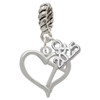 Silver Plated Heart Outline with diagonal Cross - Silver Plated Twist Rope Bead Charm Dangle with Mini Year 2025: Year to Remember Jewelry Gift - Celebrations