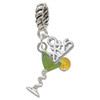 Silver Plated Tropical Drink - Lime Green - Silver Plated Twist Rope Bead Charm Dangle with Mini Year 2025: Year to Remember Jewelry Gift - Celebrations