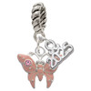 Silver Plated Pink Butterfly with 2 Pink Crystals - Silver Plated Twist Rope Bead Charm Dangle with Mini Year 2025: Year to Remember Jewelry Gift - Celebrations