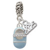 Silver Plated Light Blue Baby Shoe with Crystal Strap - Silver Plated Twist Rope Bead Charm Dangle with Mini Year 2025: Year to Remember Jewelry Gift - Celebrations