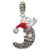 Silver Plated Large Crescent Moon Santa Face - Silver Plated Twist Rope Bead Charm Dangle with Mini Year 2025: Year to Remember Jewelry Gift - Celebrations