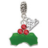 Silver Plated Christmas Holly & Red Crystal Berries - Silver Plated Twist Rope Bead Charm Dangle with Mini Year 2025: Year to Remember Jewelry Gift - Celebrations