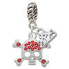 Silver Plated Skull and Crossbones with Red Crystals - Silver Plated Twist Rope Bead Charm Dangle with Mini Year 2025: Year to Remember Jewelry Gift - Celebrations