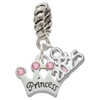Silver Plated Small ''Princess'' Crown with Pink Crystals - Silver Plated Twist Rope Bead Charm Dangle with Mini Year 2025: Year to Remember Jewelry Gift - Celebrations