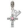 Silver Plated Scroll Cross with Pink Crystal - Silver Plated Twist Rope Bead Charm Dangle with Mini Year 2025: Year to Remember Jewelry Gift - Celebrations