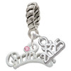 Silver Plated Princess with Pink Crystal - Silver Plated Twist Rope Bead Charm Dangle with Mini Year 2025: Year to Remember Jewelry Gift - Celebrations