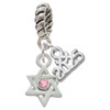 Silver Plated Mini Star of David with Pink Crystal - Silver Plated Twist Rope Bead Charm Dangle with Mini Year 2025: Year to Remember Jewelry Gift - Celebrations