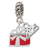 Silver Plated Small Red Enamel Present - Silver Plated Twist Rope Bead Charm Dangle with Mini Year 2025: Year to Remember Jewelry Gift - Celebrations