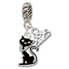 Silver Plated Black Sitting Cat - Silver Plated Twist Rope Bead Charm Dangle with Mini Year 2025: Year to Remember Jewelry Gift - Celebrations