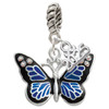 Silver Plated Large Blue Butterfly with 6 AB Crystals - Silver Plated Twist Rope Bead Charm Dangle with Mini Year 2025: Year to Remember Jewelry Gift - Celebrations