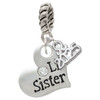 Silver Plated Large ''Lil Sister'' Heart with Clear Crystal - Silver Plated Twist Rope Bead Charm Dangle with Mini Year 2025: Year to Remember Jewelry Gift - Celebrations