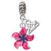 Silver Plated Hot Pink and Purple Plumeria Flower - Silver Plated Twist Rope Bead Charm Dangle with Mini Year 2025: Year to Remember Jewelry Gift - Celebrations