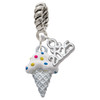 Silver Plated 2-D Vanilla Ice Cream Cone with Sprinkles - Silver Plated Twist Rope Bead Charm Dangle with Mini Year 2025: Year to Remember Jewelry Gift - Celebrations
