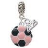 Silver Plated Enamel Pink Soccer ball - Silver Plated Twist Rope Bead Charm Dangle with Mini Year 2025: Year to Remember Jewelry Gift - Celebrations