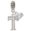 Silver Plated Crystal Initial - T - Silver Plated Twist Rope Bead Charm Dangle with Mini Year 2025: Year to Remember Jewelry Gift - Celebrations