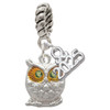 Silver Plated Owl with Lime Green Crystal Eyes - Silver Plated Twist Rope Bead Charm Dangle with Mini Year 2025: Year to Remember Jewelry Gift - Celebrations