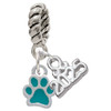 Silver Plated Mini Translucent Teal Paw - Silver Plated Twist Rope Bead Charm Dangle with Mini Year 2025: Year to Remember Jewelry Gift - Celebrations