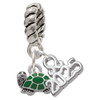 Silver Plated Mini Green Turtle - Side - Silver Plated Twist Rope Bead Charm Dangle with Mini Year 2025: Year to Remember Jewelry Gift - Celebrations