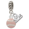 Silver Plated Mini Pink Softball or Baseball - Silver Plated Twist Rope Bead Charm Dangle with Mini Year 2025: Year to Remember Jewelry Gift - Celebrations