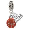 Silver Plated Mini Orange Basketball - Silver Plated Twist Rope Bead Charm Dangle with Mini Year 2025: Year to Remember Jewelry Gift - Celebrations