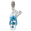 Silver Plated Blue Open Plumeria Flower Flip Flop - Silver Plated Twist Rope Bead Charm Dangle with Mini Year 2025: Year to Remember Jewelry Gift - Celebrations