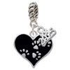 Black Enamel Heart with Paw Prints - Silver Plated Twist Rope Bead Charm Dangle with Mini Year 2025: Year to Remember Jewelry Gift - Celebrations