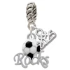 Silver Plated Enamel Soccer ball ''Rocks'' - Silver Plated Twist Rope Bead Charm Dangle with Mini Year 2025: Year to Remember Jewelry Gift - Celebrations