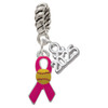 Silver Plated Hot Pink Ribbon with Softball - Silver Plated Twist Rope Bead Charm Dangle with Mini Year 2025: Year to Remember Jewelry Gift - Celebrations