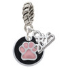 Silver Plated Pink Paw on Black Disc - Silver Plated Twist Rope Bead Charm Dangle with Mini Year 2025: Year to Remember Jewelry Gift - Celebrations