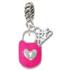 Hot Pink Enamel Lock with Clear Crystals - Silver Plated Twist Rope Bead Charm Dangle with Mini Year 2025: Year to Remember Jewelry Gift - Celebrations