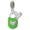 Lime Green Enamel Lock with Clear Crystals - Silver Plated Twist Rope Bead Charm Dangle with Mini Year 2025: Year to Remember Jewelry Gift - Celebrations