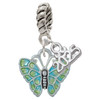 Silver Plated Lime Green & Blue Butterfly - Silver Plated Twist Rope Bead Charm Dangle with Mini Year 2025: Year to Remember Jewelry Gift - Celebrations