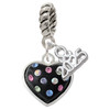 Silver Plated Black Resin Heart with Tropical Crystals - Silver Plated Twist Rope Bead Charm Dangle with Mini Year 2025: Year to Remember Jewelry Gift - Celebrations