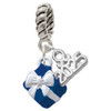 Silver Plated Small 3-D Blue Present Box with Bow - Silver Plated Twist Rope Bead Charm Dangle with Mini Year 2025: Year to Remember Jewelry Gift - Celebrations