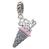 Silver Plated 3-D Resin Strawberry Ice Cream Cone with Crystals - Silver Plated Twist Rope Bead Charm Dangle with Mini Year 2025: Year to Remember Jewelry Gift - Celebrations