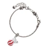 Silver Plated 3-D Red Striped Christmas Ornament - Silver Plated Twist Rope Bead Charm Dangle with Mini Year 2025 on a large hole bead bracelet Jewelry Ideas and Examples