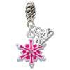 Hot Pink Snowflake with Hot Pink Crystal - Silver Plated Twist Rope Bead Charm Dangle with Mini Year 2025: Year to Remember Jewelry Gift - Celebrations