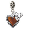 Silver Plated Translucent Brown Heart with Beaded Border - Silver Plated Twist Rope Bead Charm Dangle with Mini Year 2025: Year to Remember Jewelry Gift - Celebrations