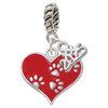 Silver Plated Red Enamel Heart with Paw Prints - Silver Plated Twist Rope Bead Charm Dangle with Mini Year 2025: Year to Remember Jewelry Gift - Celebrations