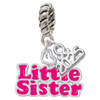 Hot Pink ''Little Sister'' with Heart - Silver Plated Twist Rope Bead Charm Dangle with Mini Year 2025: Year to Remember Jewelry Gift - Celebrations