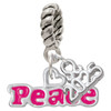 Hot Pink ''Peace'' with Heart - Silver Plated Twist Rope Bead Charm Dangle with Mini Year 2025: Year to Remember Jewelry Gift - Celebrations