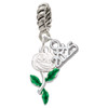 Silver Plated White Rose Flower - Silver Plated Twist Rope Bead Charm Dangle with Mini Year 2025: Year to Remember Jewelry Gift - Celebrations