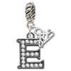 Black Nickeltone Crystal Initial - E - Beaded Border - Silver Plated Twist Rope Bead Charm Dangle with Mini Year 2025: Year to Remember Jewelry Gift - Celebrations