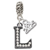 Black Nickeltone Crystal Initial - L - Beaded Border - Silver Plated Twist Rope Bead Charm Dangle with Mini Year 2025: Year to Remember Jewelry Gift - Celebrations